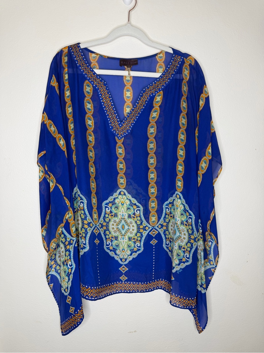 Hale Bob Royal Blue Paisley Print V-Neck Tunic with Gold Accents